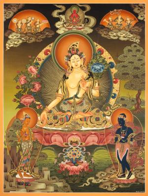 Heart warming Thangka painting of White Tara | Gorgeous face | Work which will exceed expectations